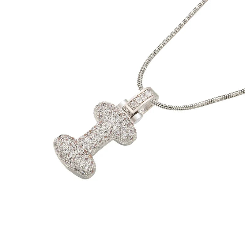 Silver Bubble Initial Letter Necklace | Customizable 26 Letters Pendant Jewelry for Women