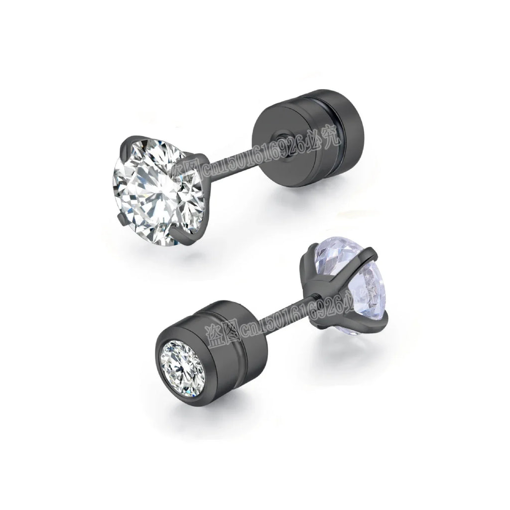Black Round Cubic Zirconia Stud Earrings | Stainless Steel Hypoallergenic Fashion Earrings