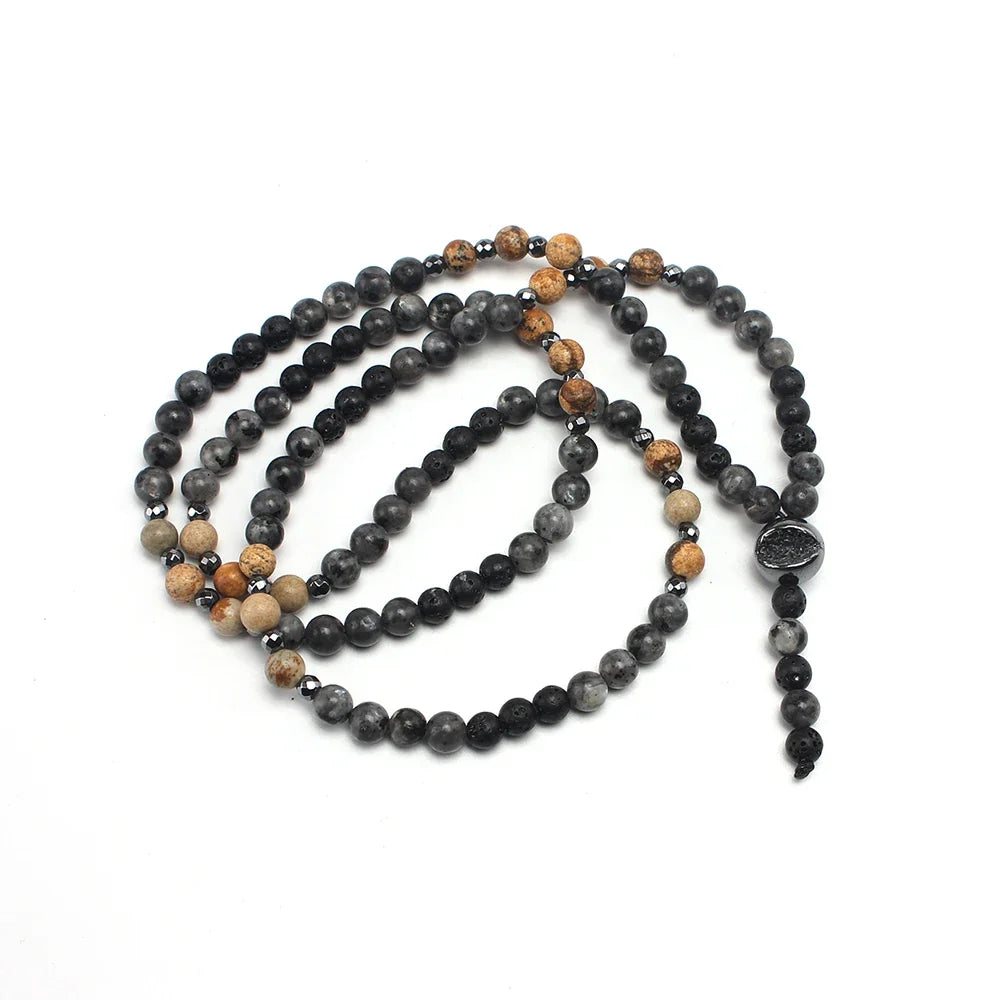 6mm Natural Map Stone Beaded Necklace | Black Shimmerstone Hematite for Unisex
