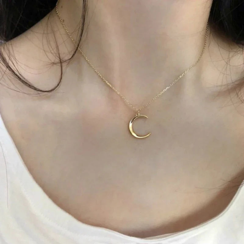 Moon Pendant Necklace | Minimalist Gold Silver Charm Jewelry for Women