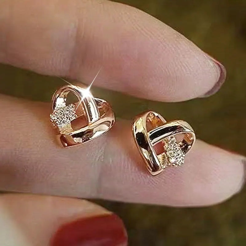 14k Gold Plating Heart Tassel Earrings | Luxury Charm Studs for Women
