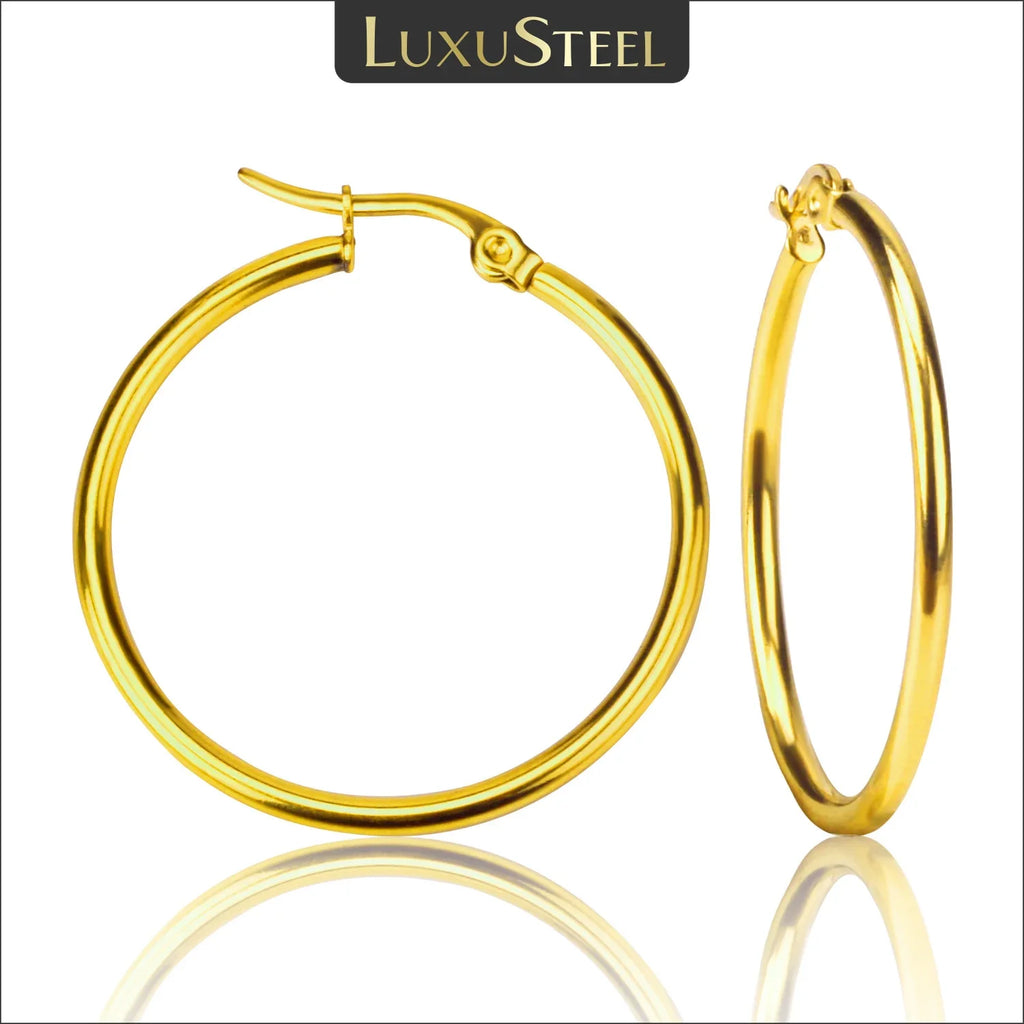 LUXUSTEEL Golden Stainless Steel Hoop Earrings | Big and Small Circle Ear Jewelry for Women and Men