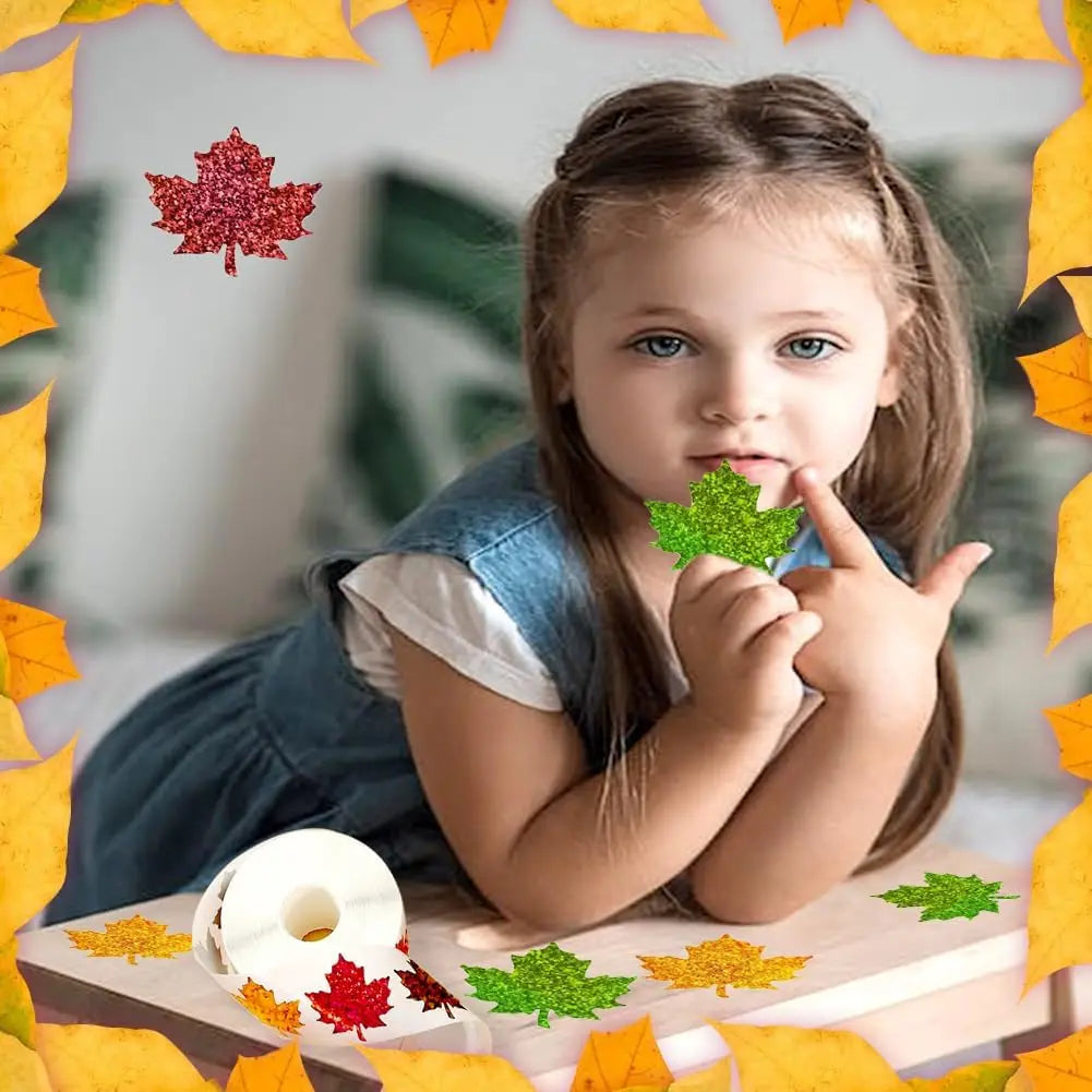 500Pcs Fall Thanksgiving Leaf Stickers | Holographic Maple Leaf Decals Roll