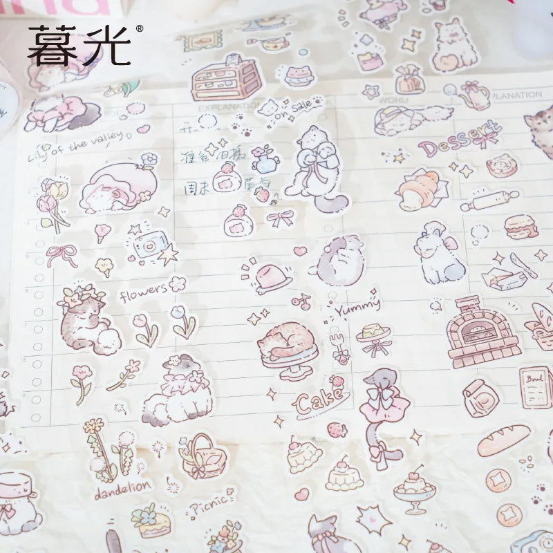 Cat Flash Film Die-Cutting Sticker Tape | 4 Cute Cat Cartoon Designs for DIY Collage