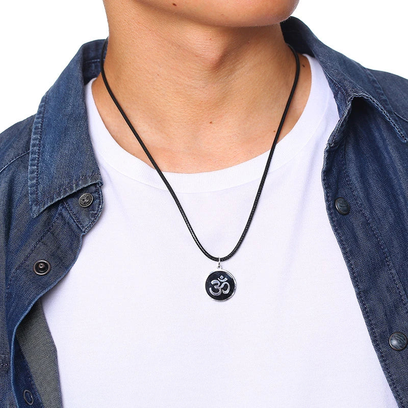 Men's OM Necklace | Round Ohm Pendant Adjustable Yoga Spiritual Jewelry