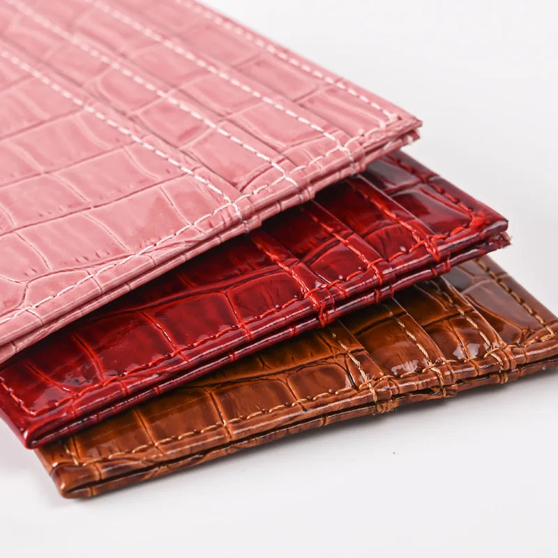 Crocodile Candy Color PU Leather Slim Credit Card Holder | Compact Wallet for Women and Men