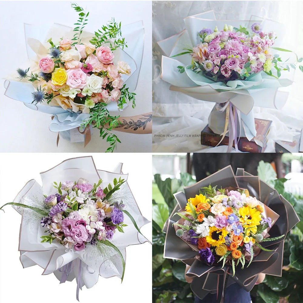 10 Sheets Half Transparent Flower Wrap Paper with Gold Border | Waterproof Bouquet Wrapping for Crafts