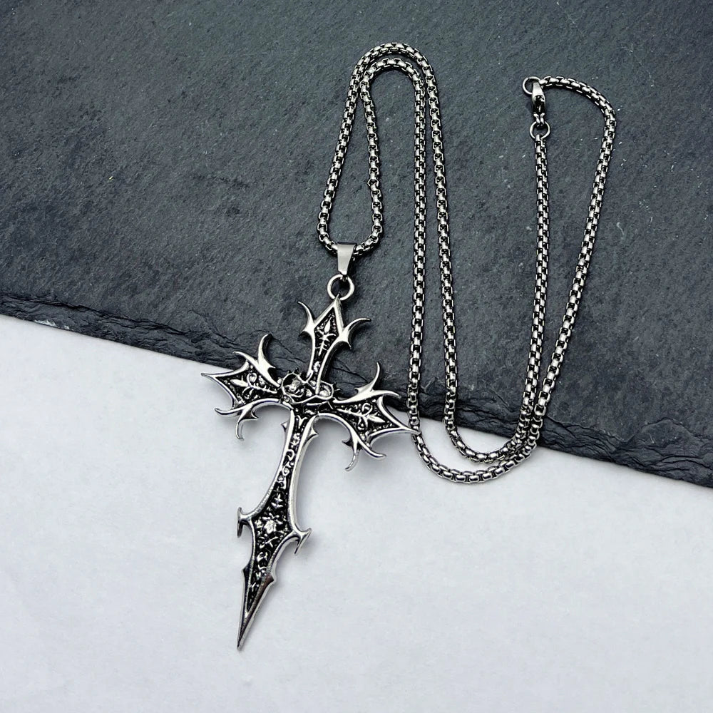 Gothic Double Sided Cross Pendant Necklace | Niche Hip Hop Punk Jewelry