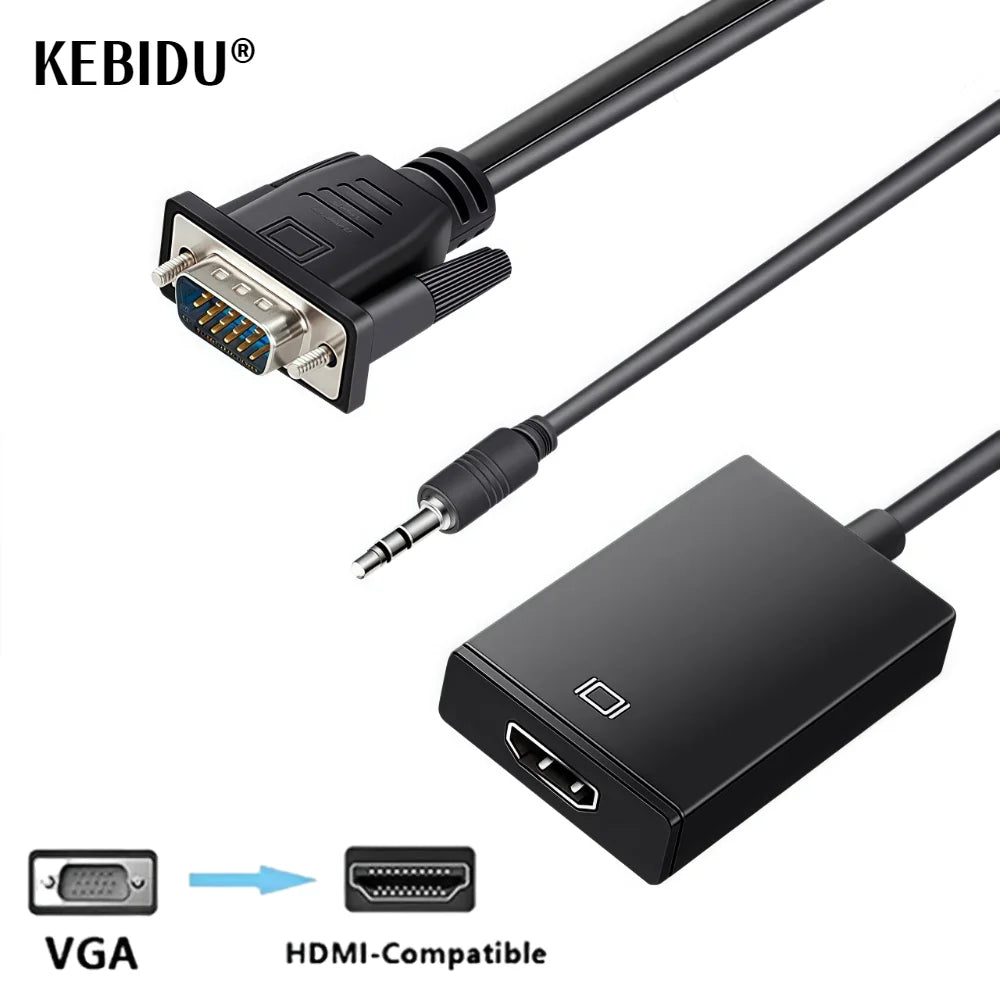 VGA to HDMI-Compatible Converter | Audio Video Adapter for Laptop PC TV Projector