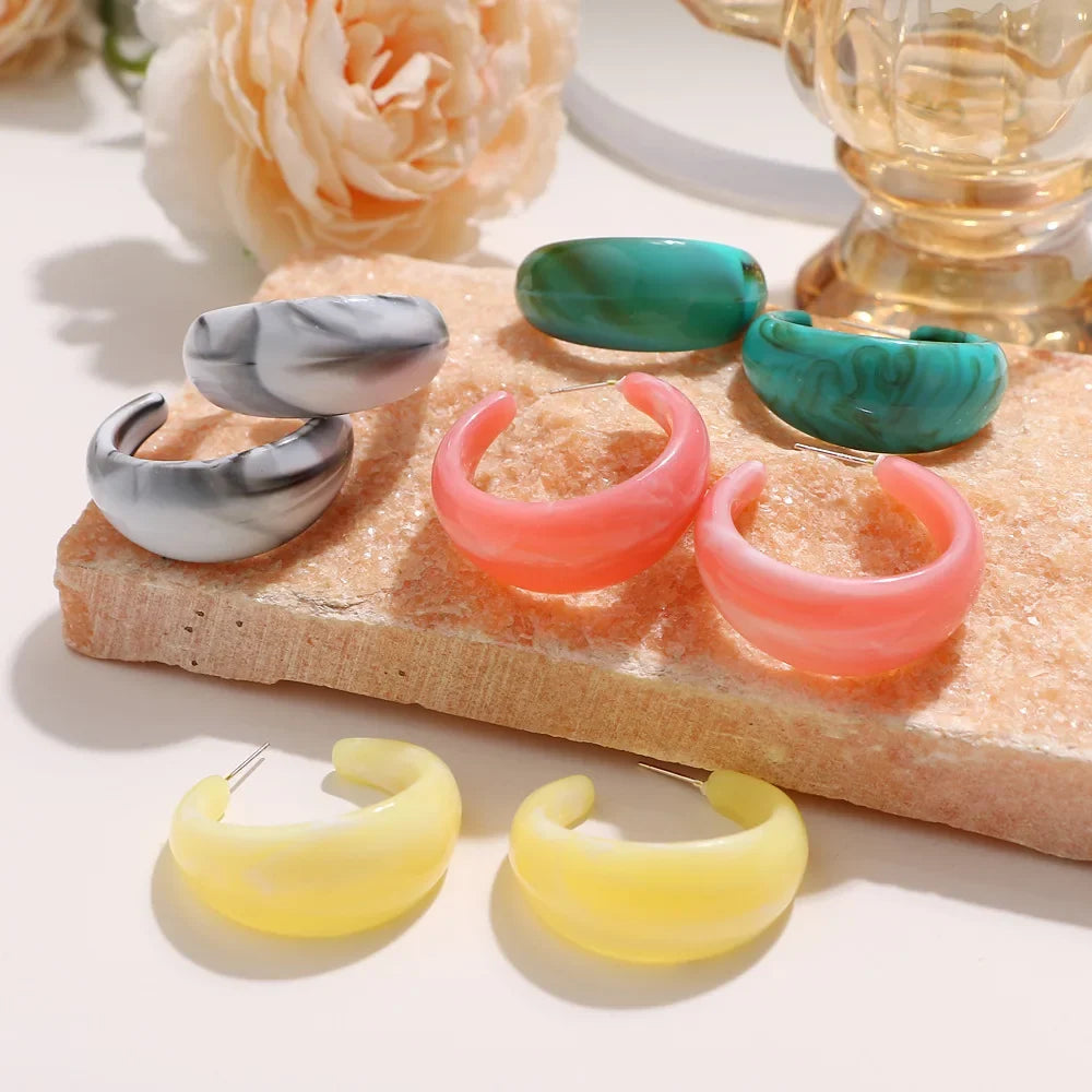 C-Shape Resin Hoop Earrings | Colorful Geometric Acrylic Jewelry for Women