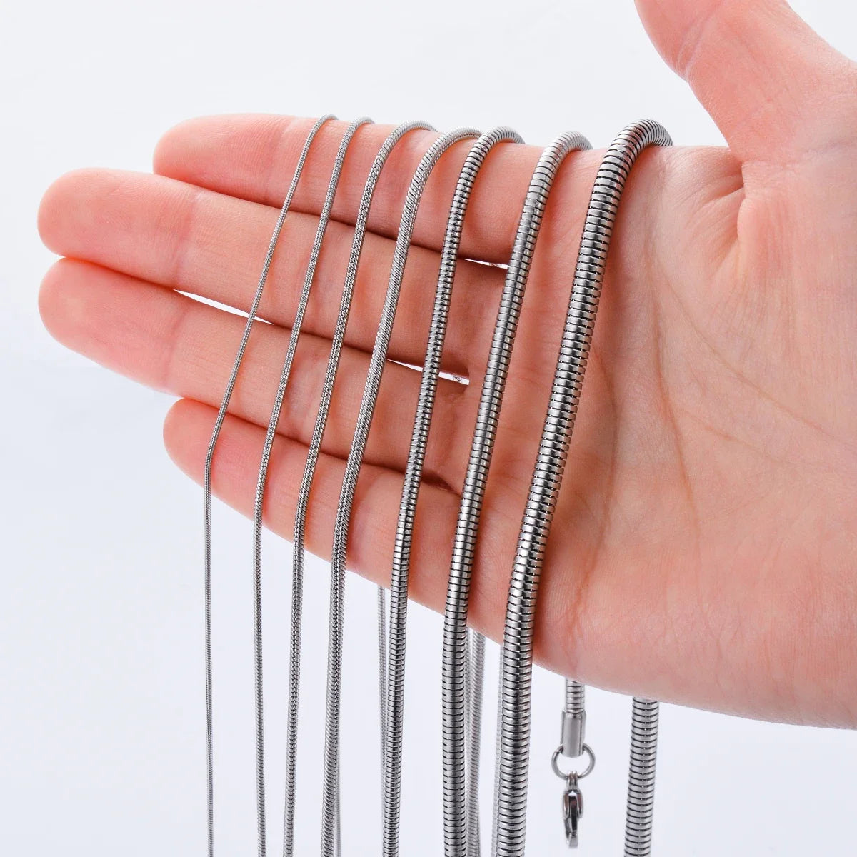 Stainless Steel Round Snake Chain Pendant Necklace | Unisex Classic Jewelry