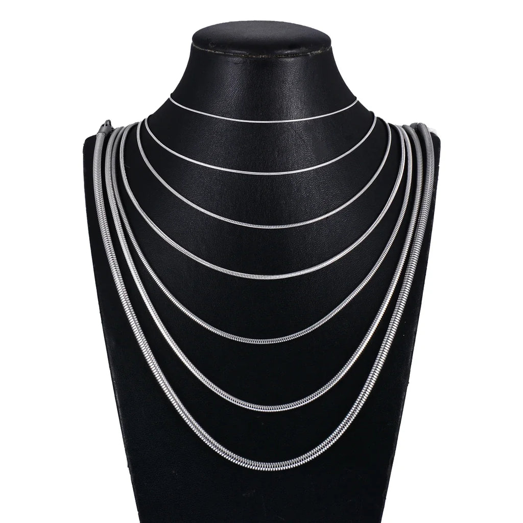 Stainless Steel Round Snake Chain Pendant Necklace | Unisex Classic Jewelry