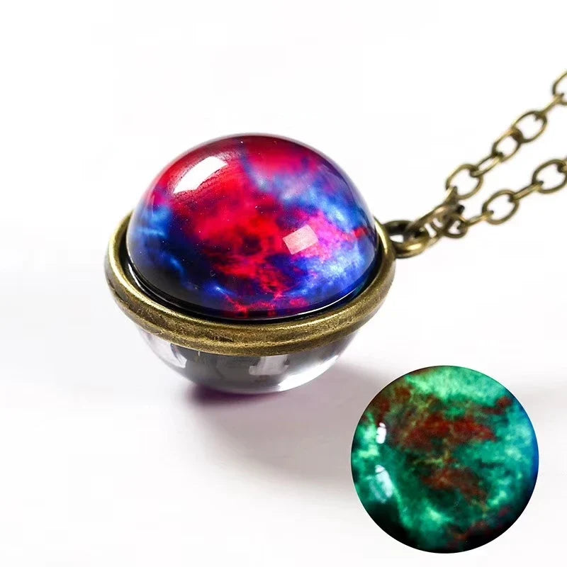 Universe Glass Pendant Necklace | Double-Sided Earth Jewelry for Men Women