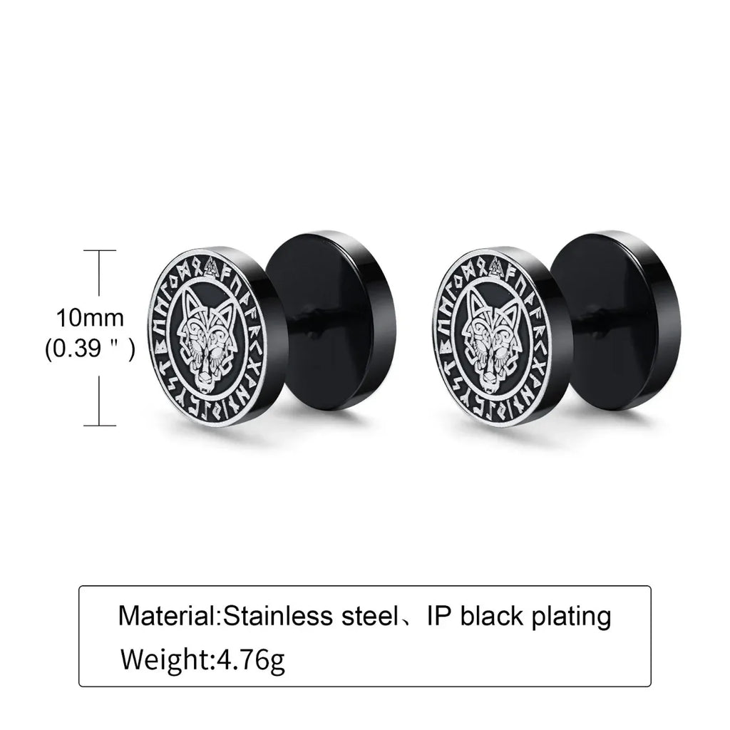 Gothic Norse Viking Runes Stud Earrings for Men | Stainless Steel Punk Jewelry