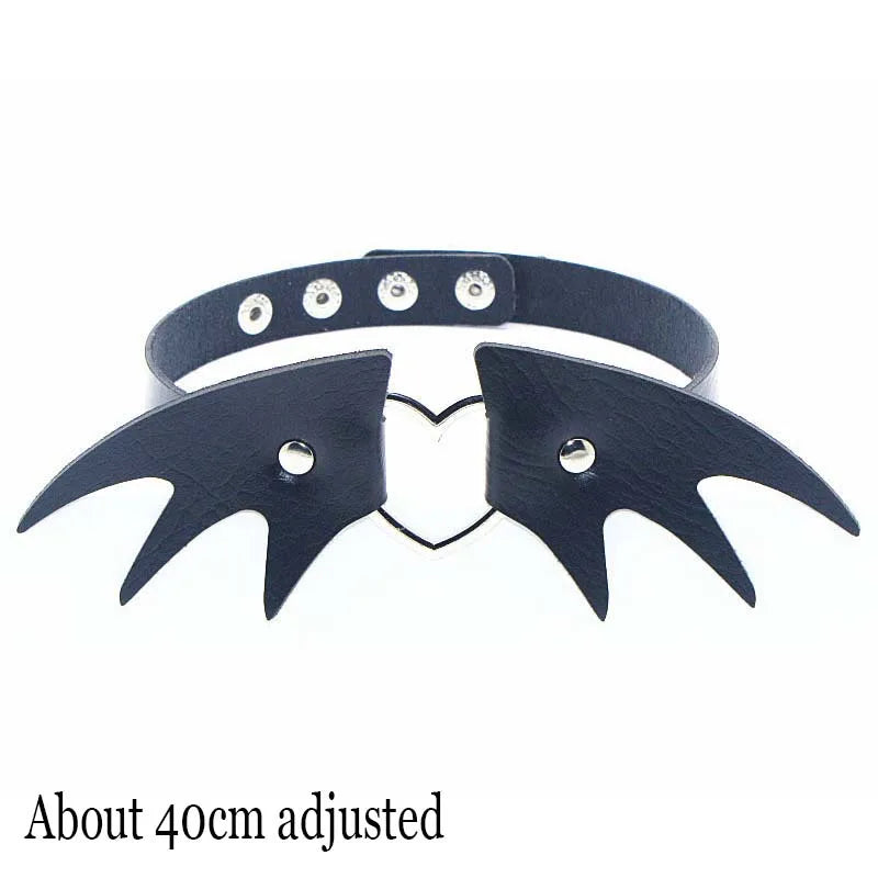 Gothic Bat Heart Lock Punk Choker | Black Leather Collar Necklace