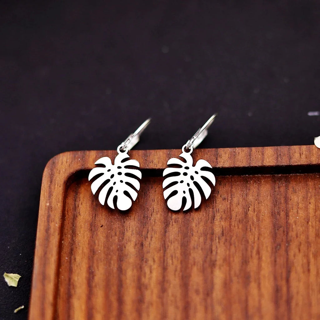 Stainless Steel Monstera Leaf Drop Earrings | Boho Jewelry for Women