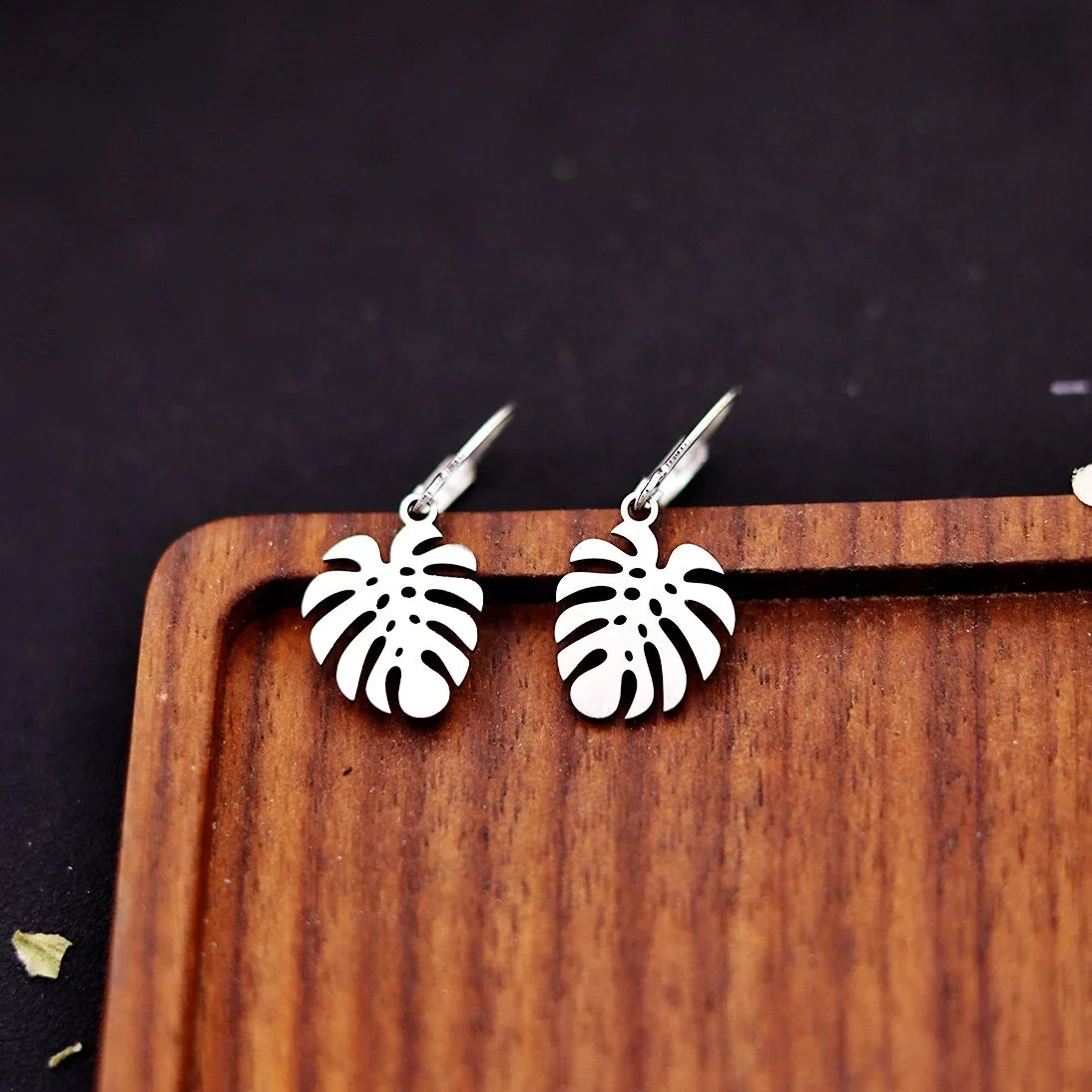 Stainless Steel Monstera Leaf Drop Earrings | Boho Jewelry for Women