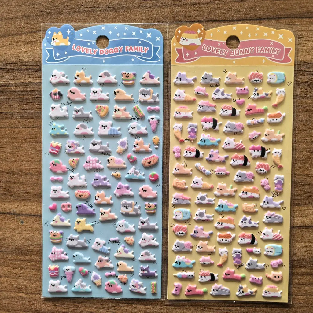 4-Pack Cute Animal Family 3D Stickers | Vibrant Decals for Water Bottles, Laptops & Stationery
