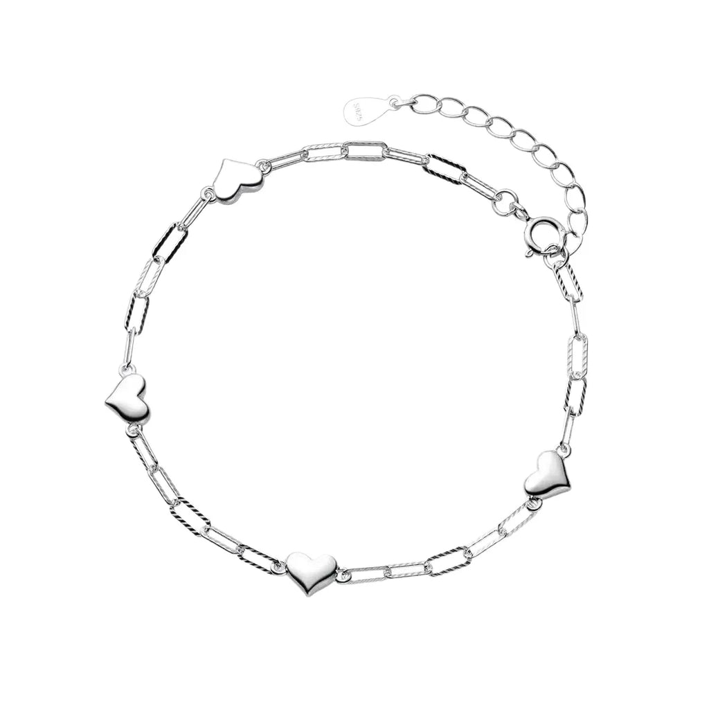 925 Sterling Silver Bracelet | Adjustable Love Heart Charm Jewelry for Women