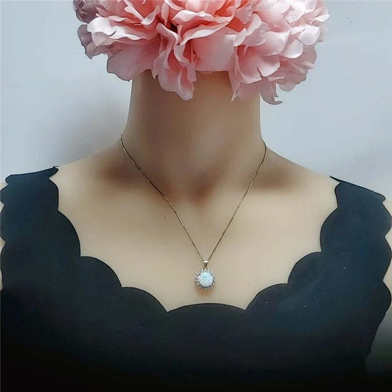 Fashion Sunflower Pendant Necklace | Rose Gold Crystal Zircon Imitation Opal Jewelry