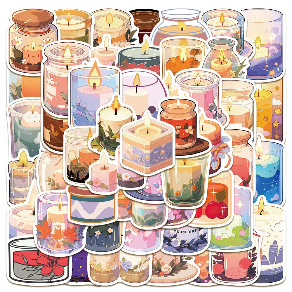 50-Piece Cozy Scented Candle Stickers | Waterproof Decals for Laptops, Notebooks, and Water Bottles