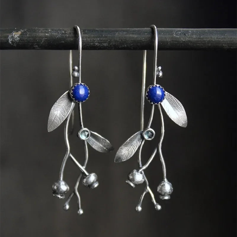 Silver blueberry earrings | Elven style botanical drop earrings
