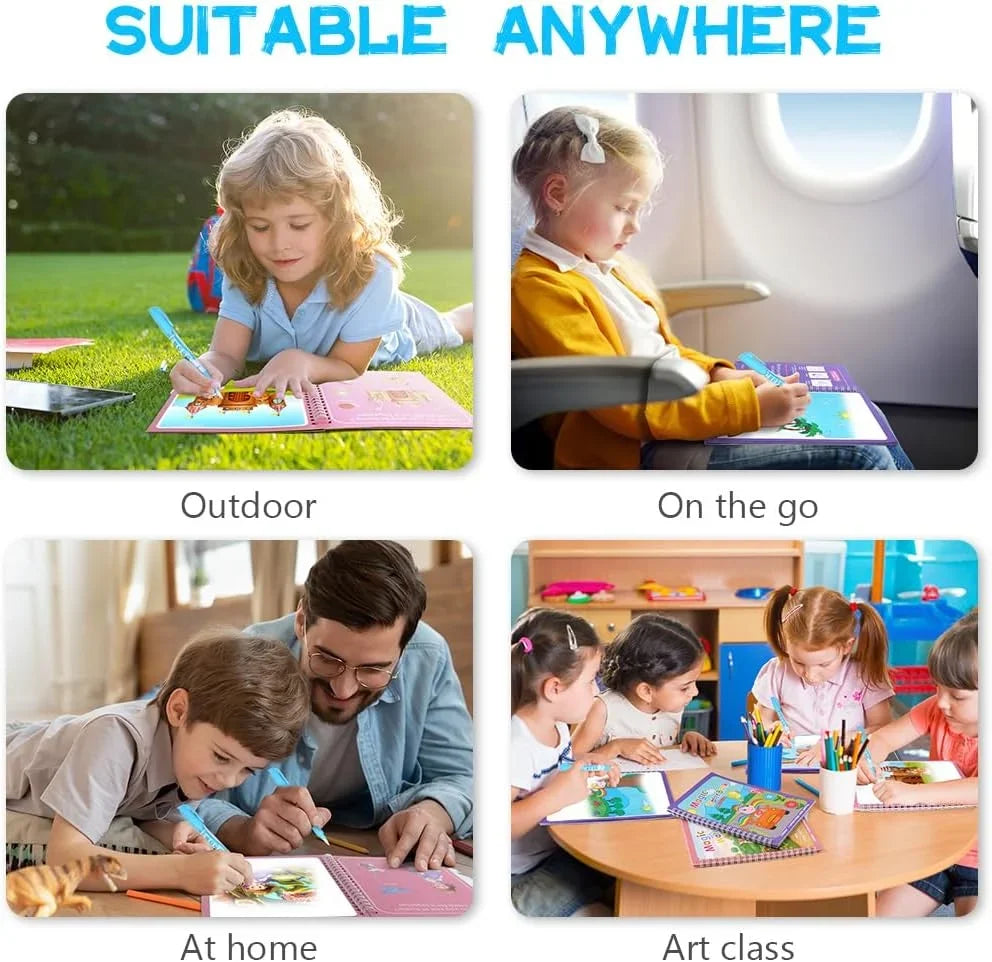 Cartoon Watercolor Painting Magic Book | Mess-Free Reusable Water Drawing Pad for Kids