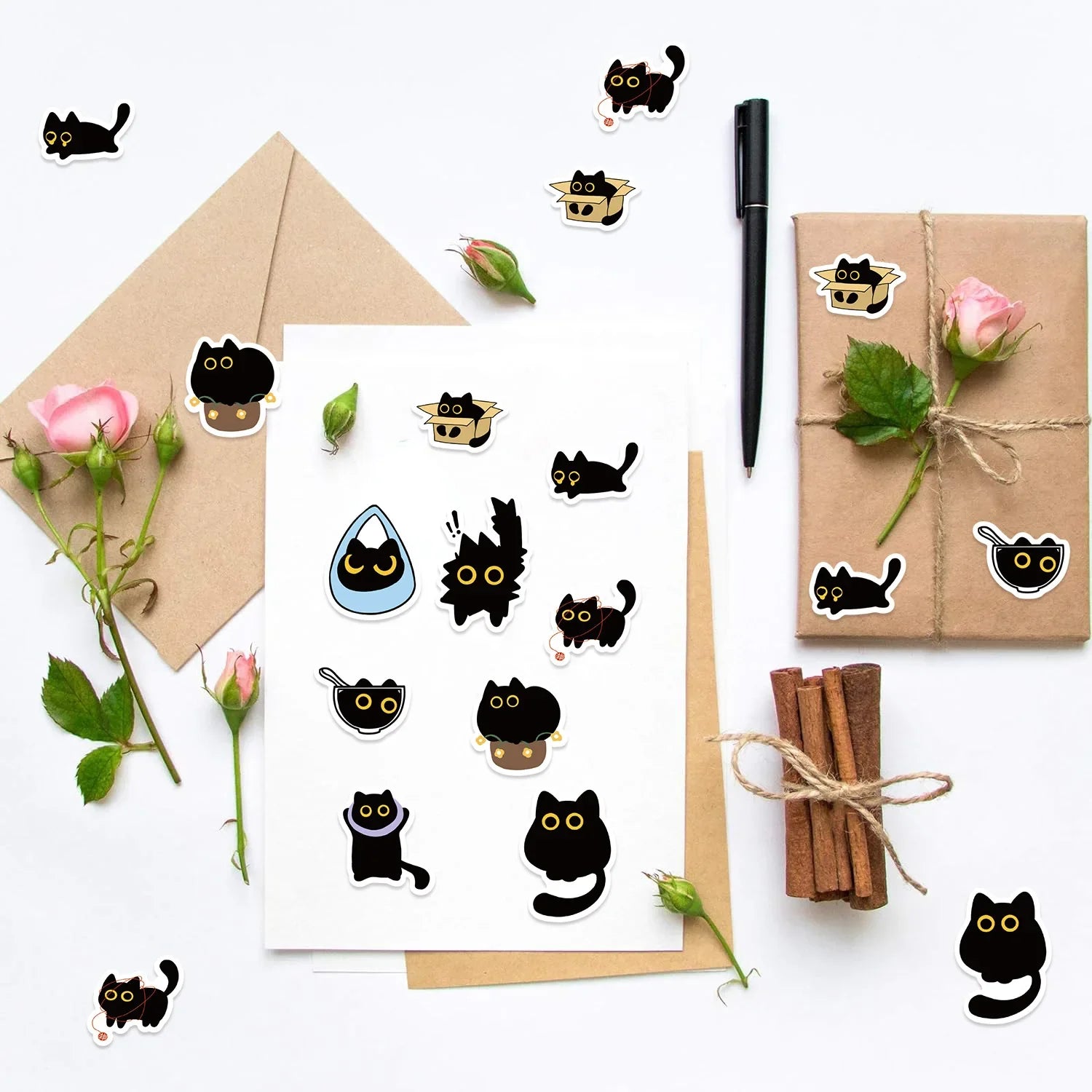 100-500Pcs Cartoon Cat Sticker Roll Set | DIY Decorative Stickers for Party, Phone, Guitar, and Stationery