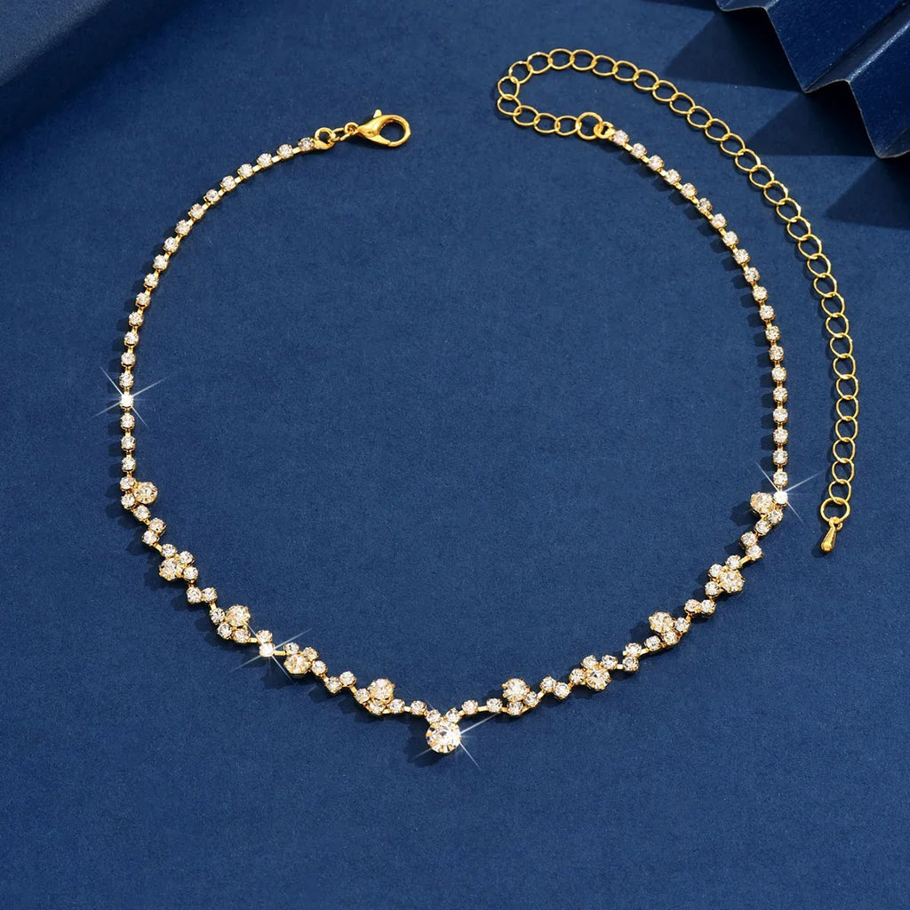 Minimally Exquisite Full Diamond Neck Chain | Light Luxury Elegant Clavicle Jewelry for Women