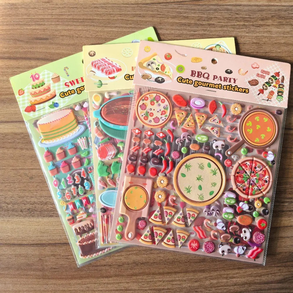 9 Styles Cute Double Layer 3D Foam Stickers | Alphabet Cars Food Cartoon for Notebook Journal Phone Case Decoration