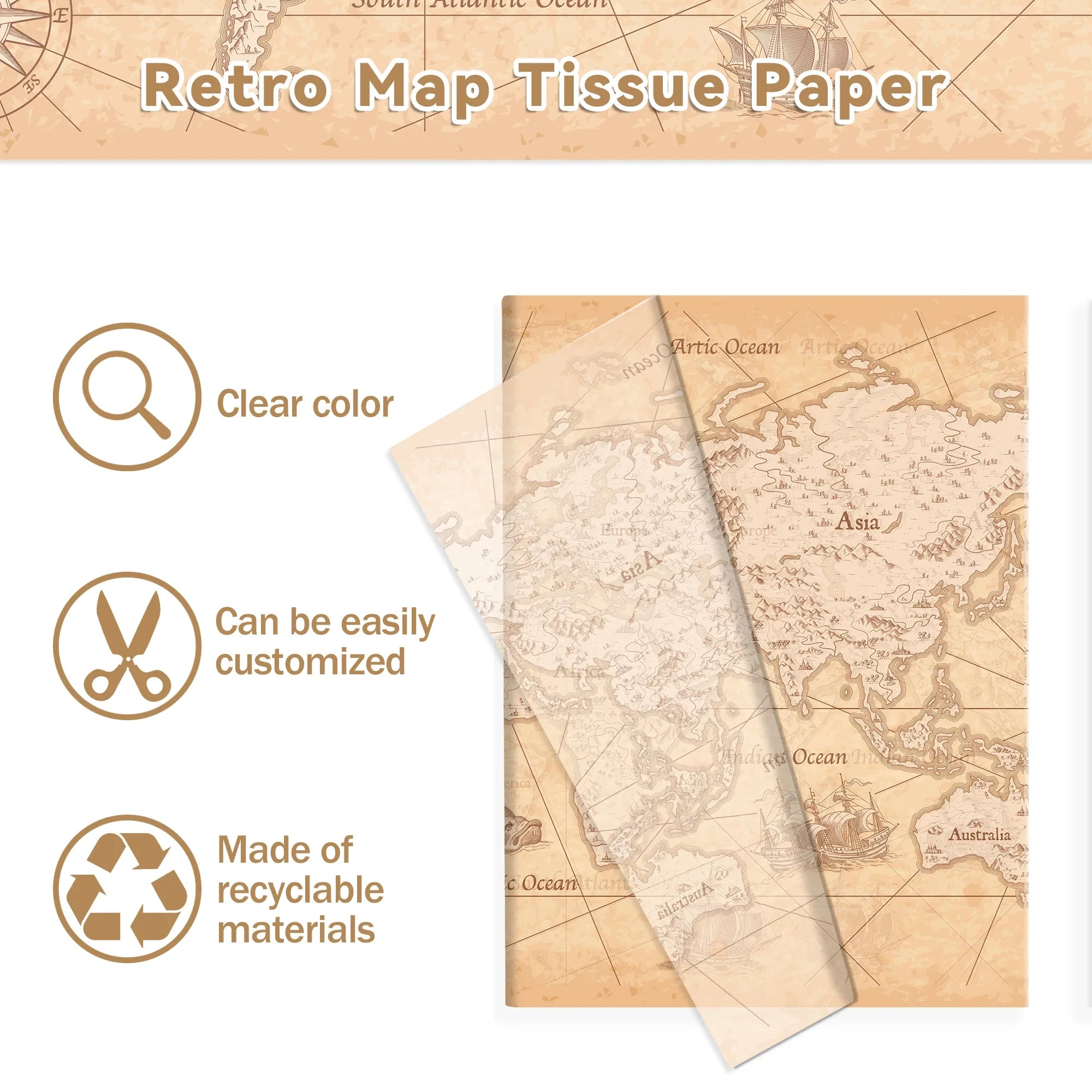 World Map Tissue Paper | Gift Wrapping and Party Decoration Supplies