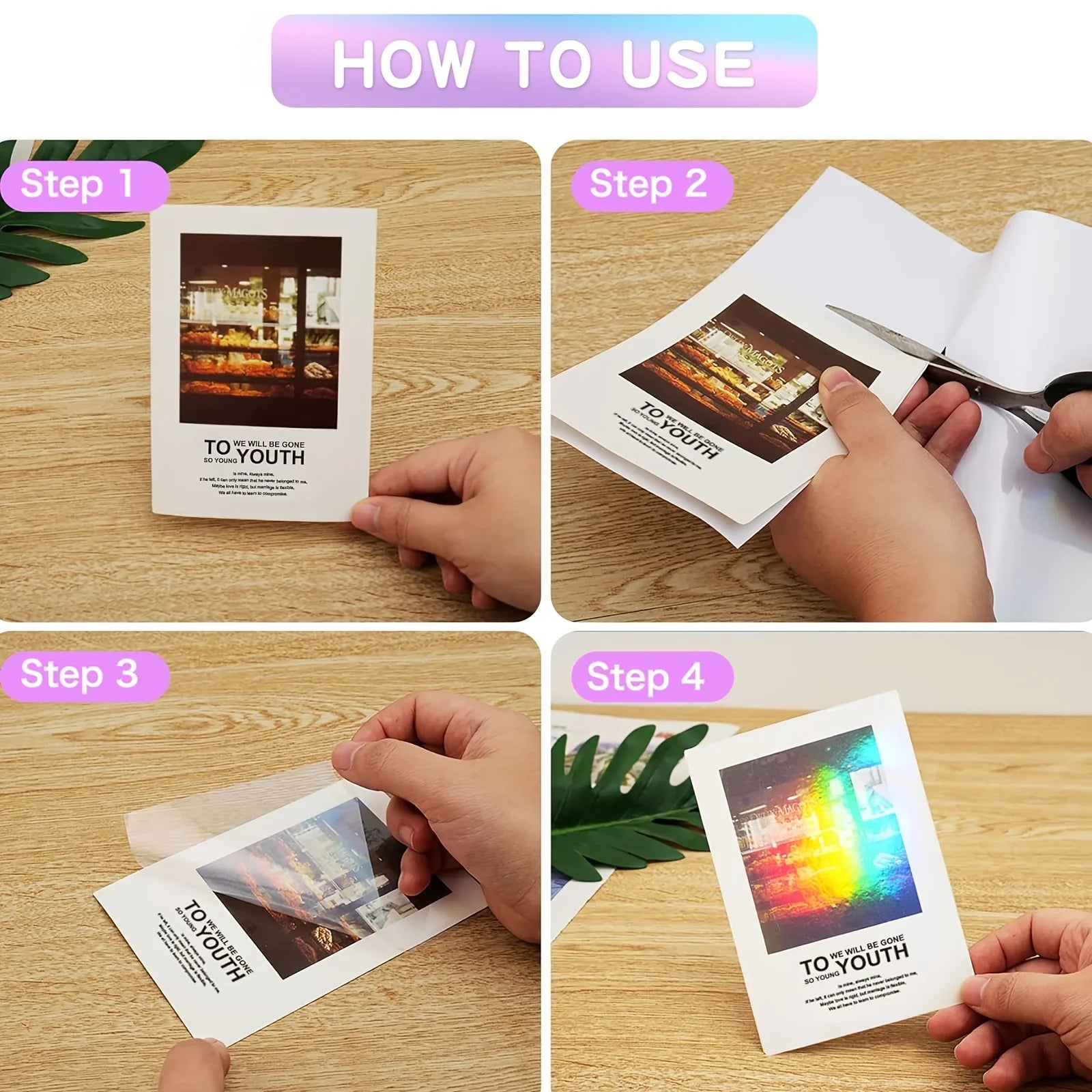 50 Sheets Holographic Cold Lamination Film | Clear Self-Adhesive Waterproof Overlay