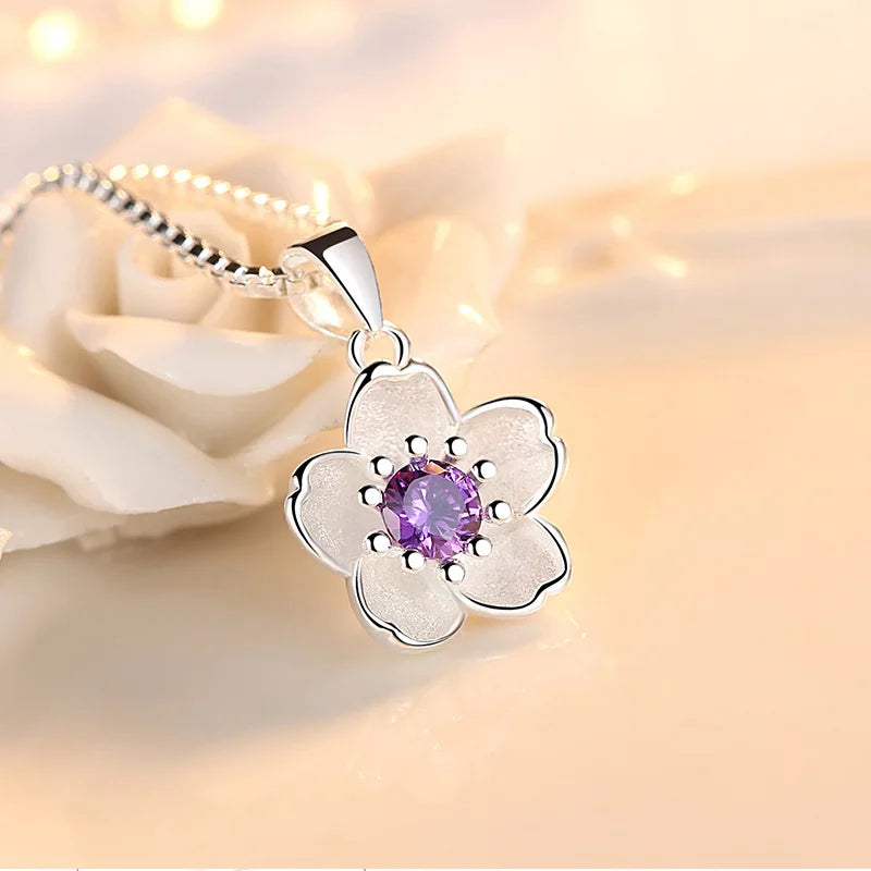 925 Sterling Silver Pink Purple Peach Blossom Necklace | GaaBou Jewellery