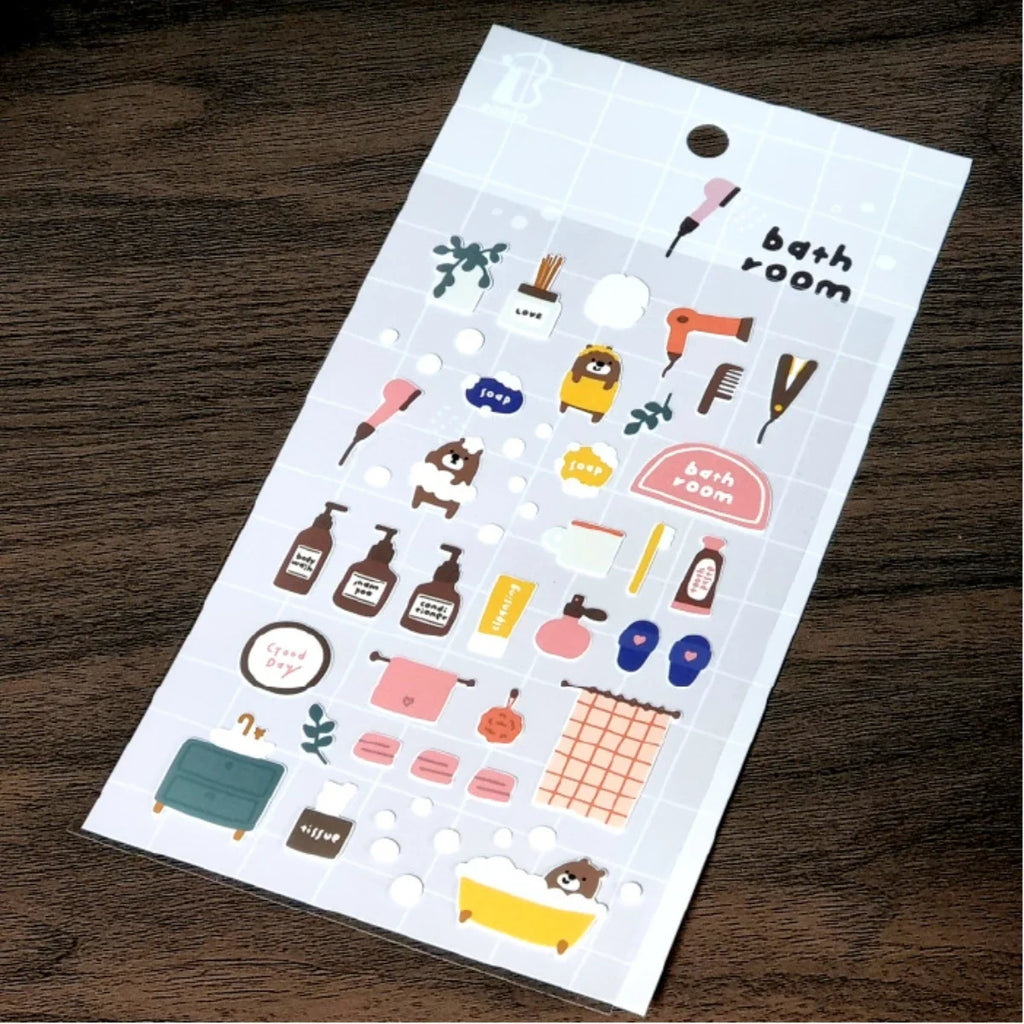 Korean Bonito Bear Bath Room Paper Stickers | Cute Stationery for DIY Scrapbooking