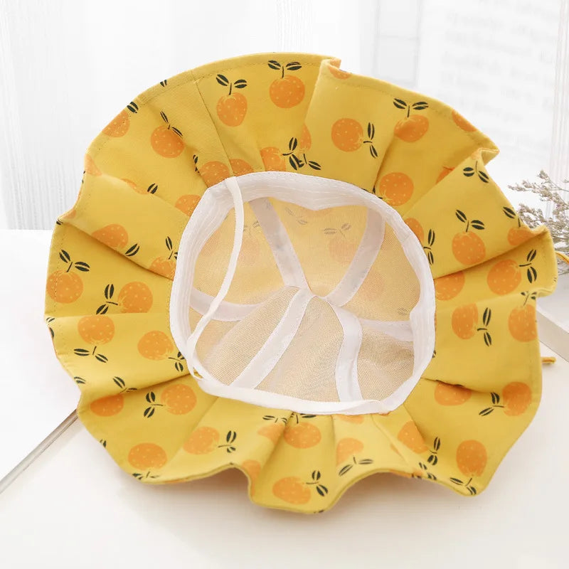 Sweet Baby Summer Hat for Girls | Cotton Fruit Print Kids Bucket Hat with Bowknot