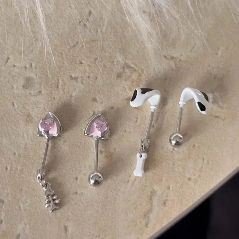 Stainless Steel Pink Zircon Ear Bone Nail | Geometric Stud Earrings for Women