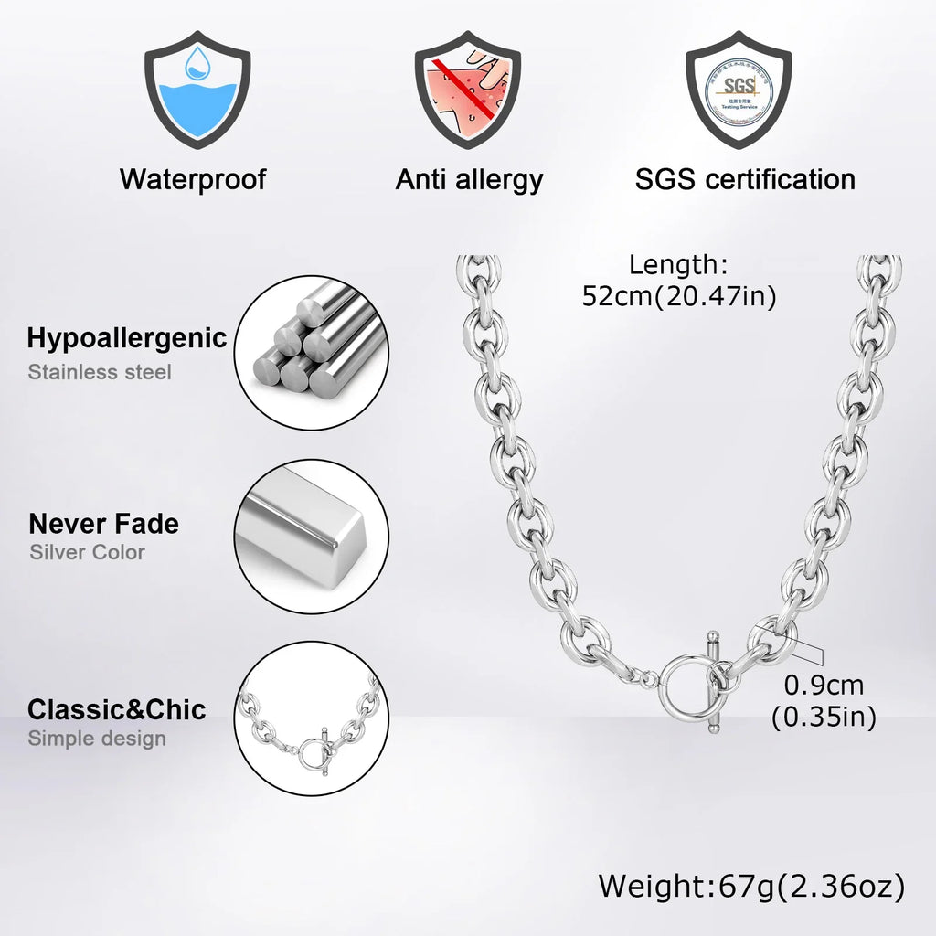 Vnox 9mm Chunky Chain Necklace | Thick Rolo Link Collar with Toggle Clasp