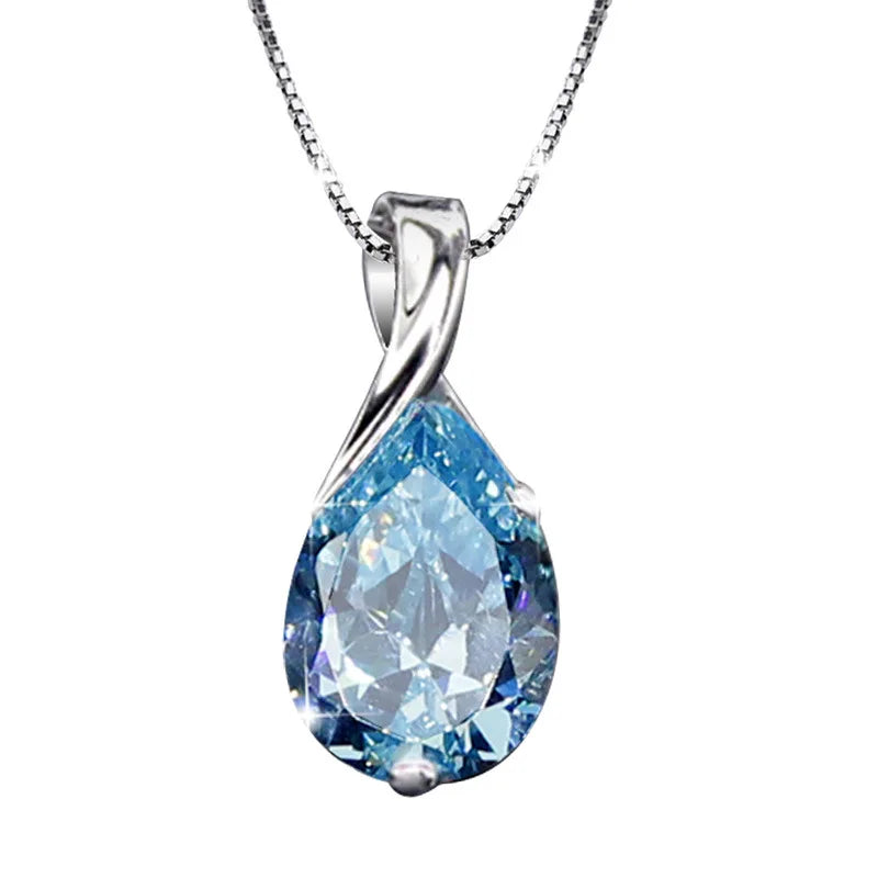 S925 Sterling Silver Angel Tears Crystal Red Pendant Necklace | Fine Jewelry Gift for Women
