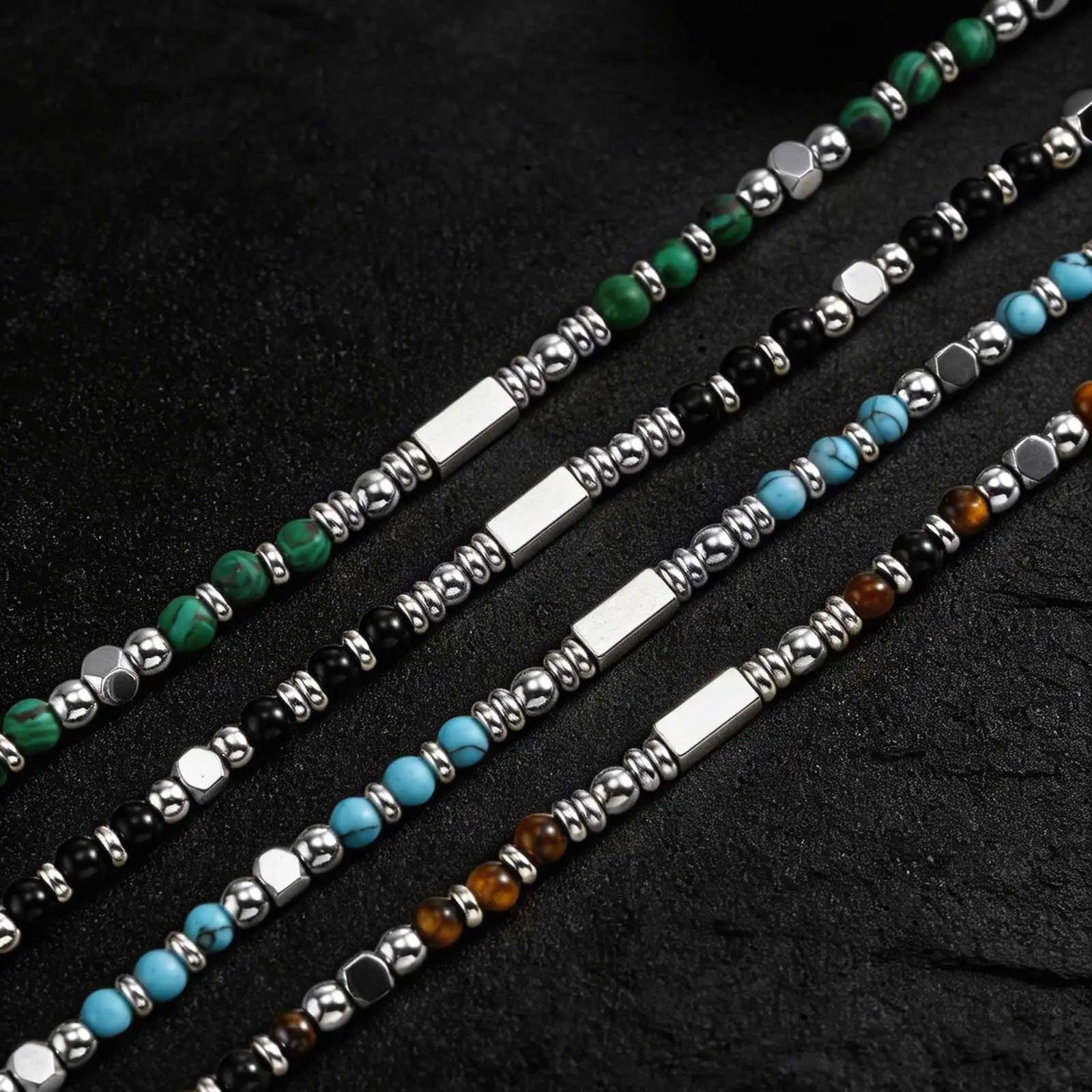 Vnox Stainless Steel Natural Stone Beaded Necklace | Trendy Adjustable Choker for Men Women
