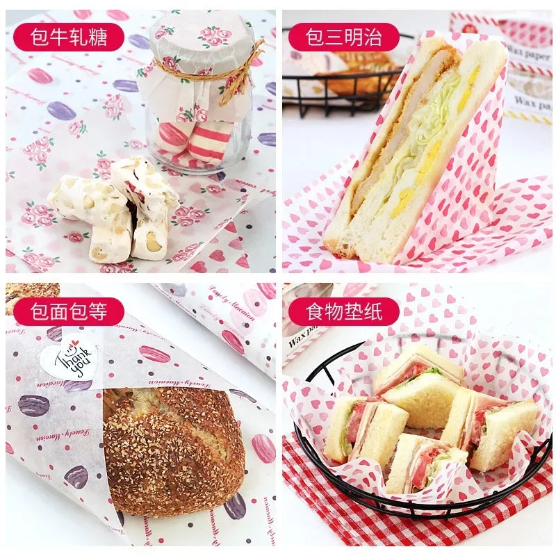 50Pcs Food Grade Wax Paper Wrap | Non-Stick Greaseproof Kitchen Paper for Sandwiches Burgers Fries Baking
