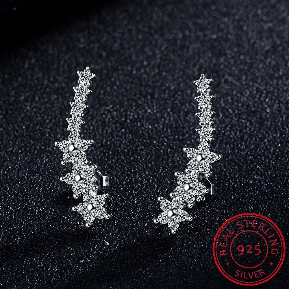 925 Silver Moissanite Climber Earrings | 7 Star Crawler Stud Ear Cuff