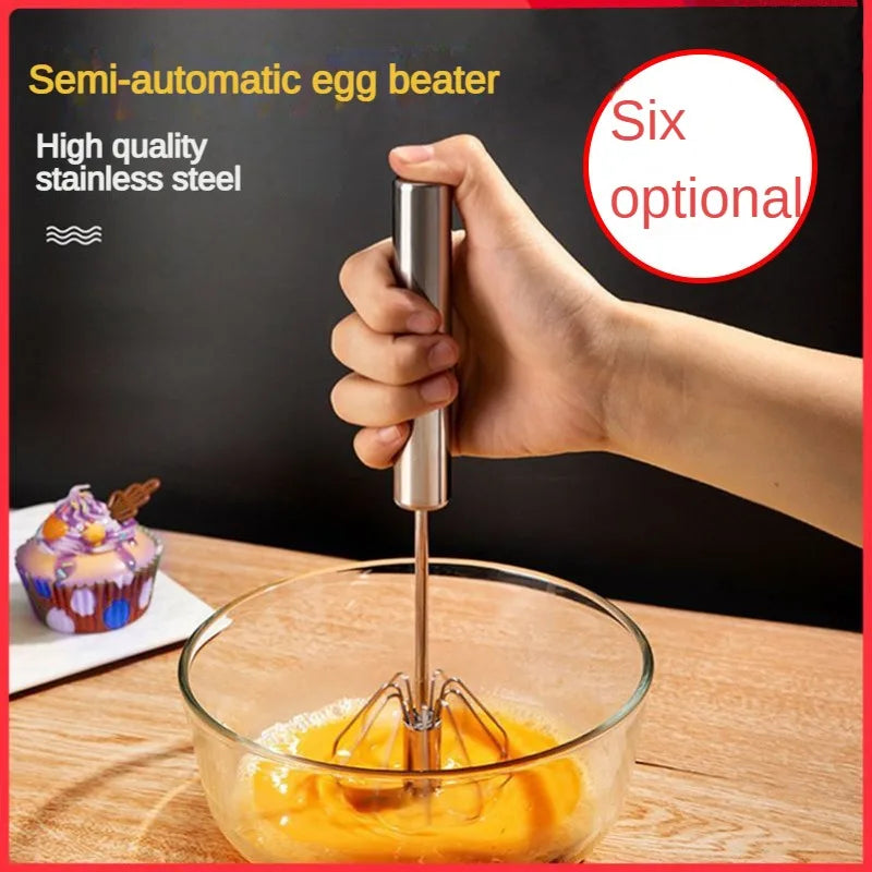 Stainless Steel Semi-Automatic Egg Beater | Hand Push Cream Blender for Kitchen Baking
