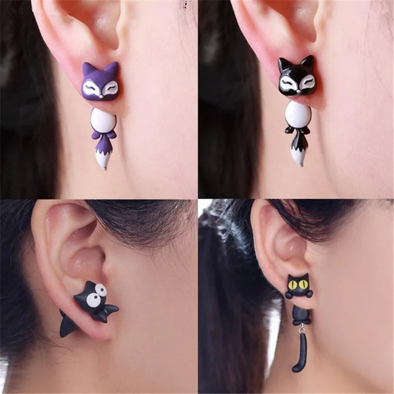 Handmade Polymer Clay Animal Earrings | Cute Dinosaur Cat Dog Stud Earrings for Women