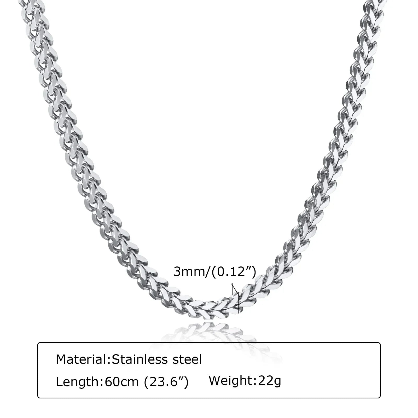 Men's Franco Chain Necklace | 3MM Thick Stainless Steel Gold Necklace