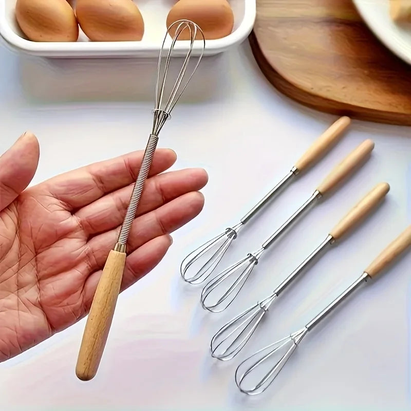 Whisk Set with Solid Wood Handles | Stainless Steel Kitchen Mixer