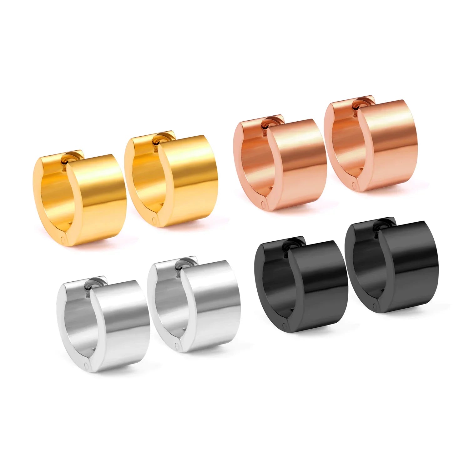 Solid Smooth Hoop Earrings Rosegold Black Stainless Steel Simple Round Ear Clips | Unisex Fashion Jewelry