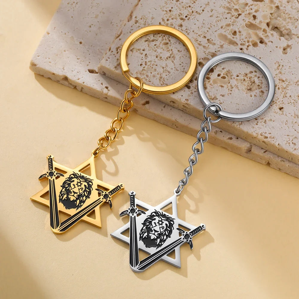 Dawapara Victory Swords Lion of Judah and Star of David Necklace | Judaica Protection Amulet Stainless Steel Jewelry