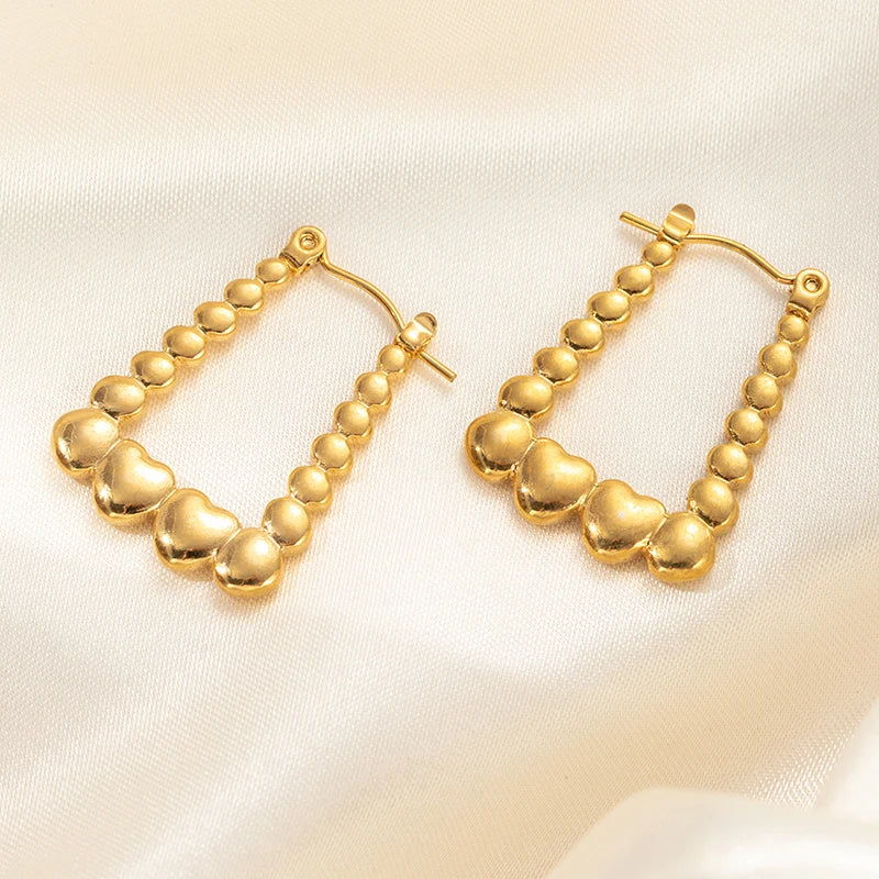 ANENJERY 316L Stainless Steel Hollow Square Texture Drop Earrings | Hypoallergenic Geometric Jewelry for Women