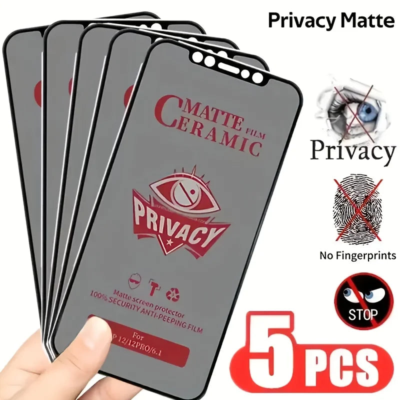 Matte Ceramic Privacy Screen Protector  Anti Spy Anti Fingerprint Anti Scratch For iPhone 17 16 15 14 13 12 11 Pro Max 5 Pack