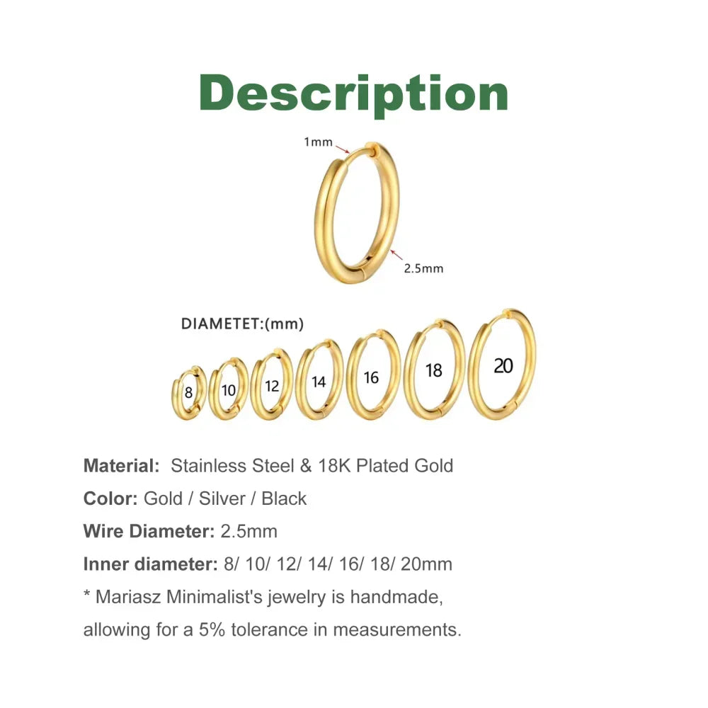 2.5mm Stainless Steel Hoop Earrings Set | Gold Color Stackable Round Hoops for Unisex